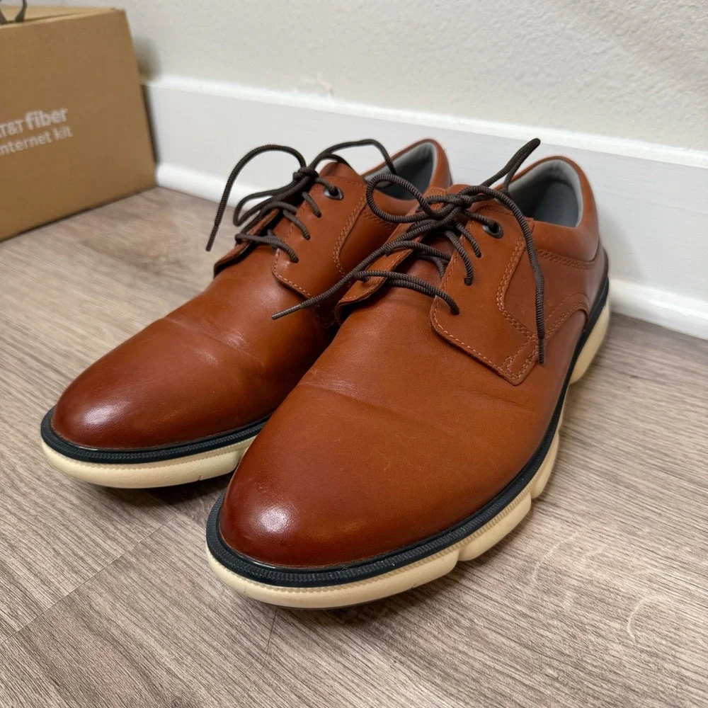 Johnston Murphy XC4 Tanner Plain Toe Derby Shoes Mens 10 Brown Leather